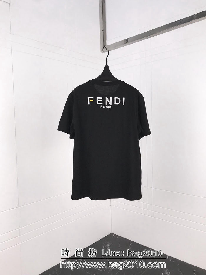 FENDI芬迪 19ss roma系列 定制復古織帶 ins爆款 黑色男短袖 ydi2120
